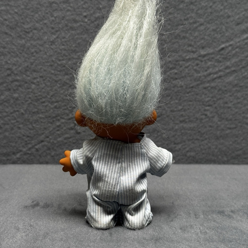 Vintage Russ Troll Doll 5" Figure Blue Striped One Piece Pajamas Baby Blue Hair - Picture 8 of 9